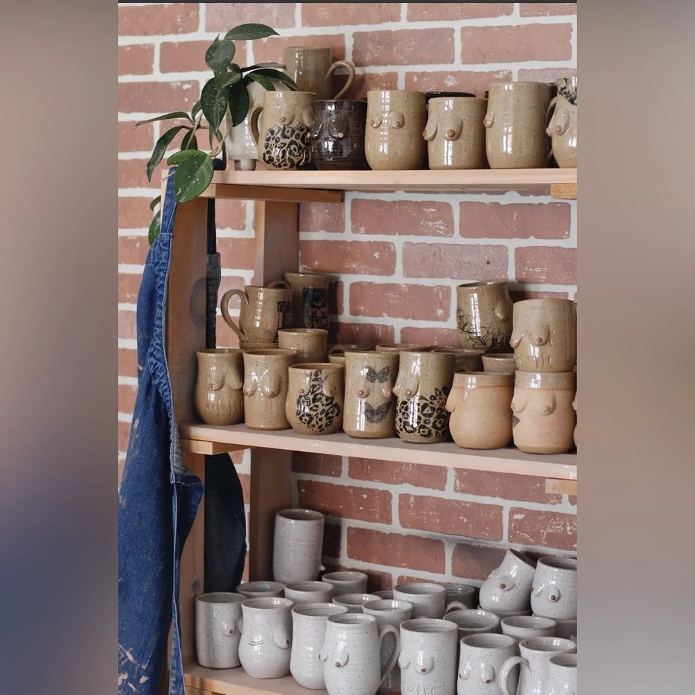 Cream and Pink Handcrafted Ceramic Mug with Rustic Charm - Picture 9 of 11